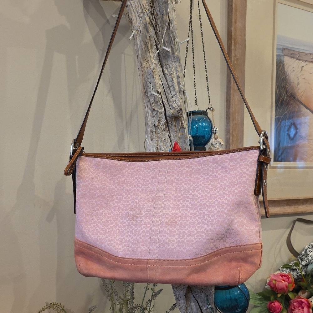 Coach Pink Soho Extra Large Tote With Micro C & Suede Trim